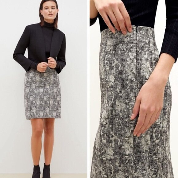 MM.LaFleur Noho Skirt Crackle Print Black Cream Women’s Size 8 Italian Jacquard - Picture 2 of 8